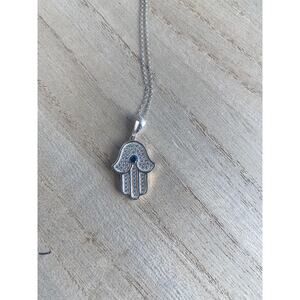 Hamsa Evil Eye necklace 925 Silver with blue stone